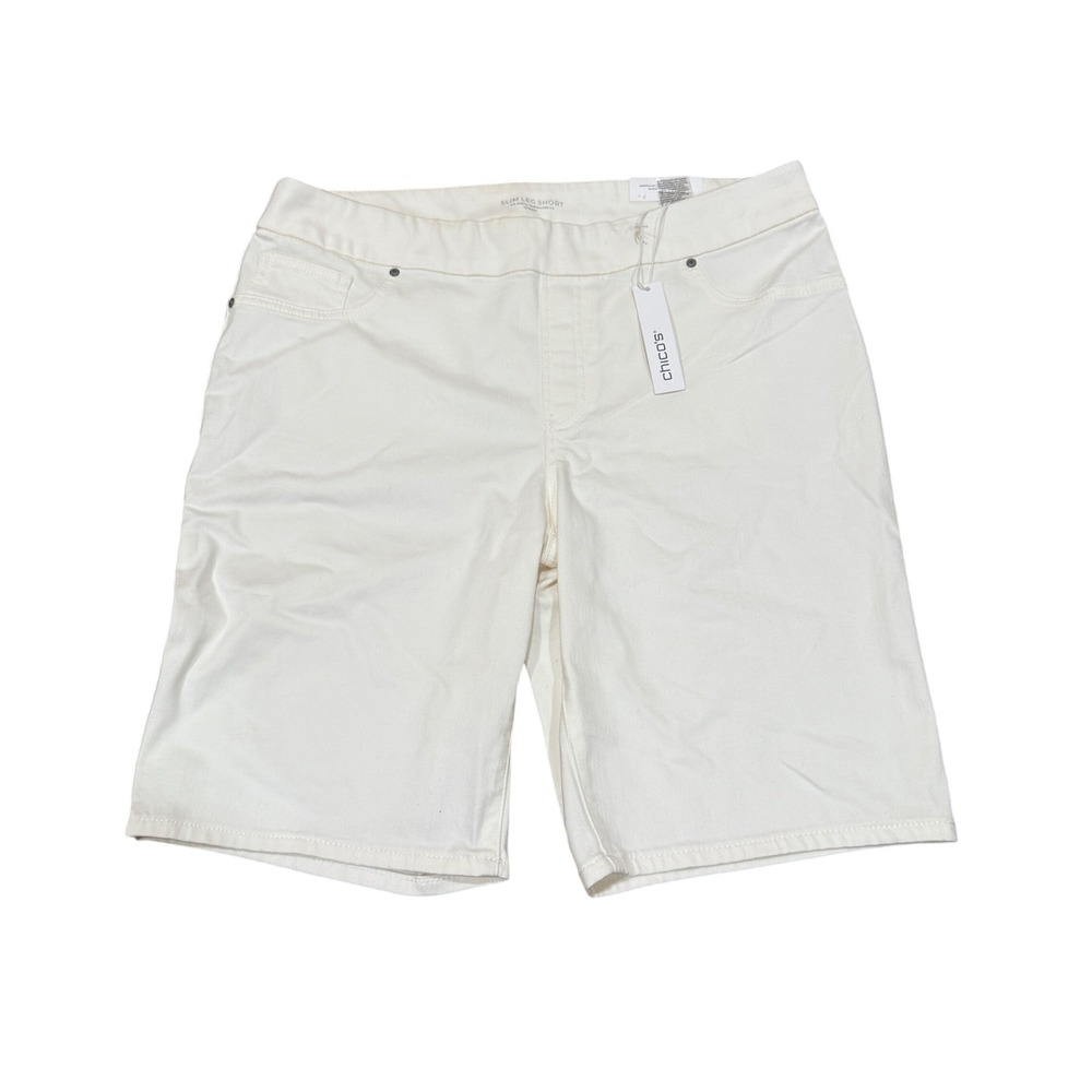 Chicos‎ Slim Leg Shorts Womens Size 2.5 US 14 White Denim Pull On Bermuda NWT